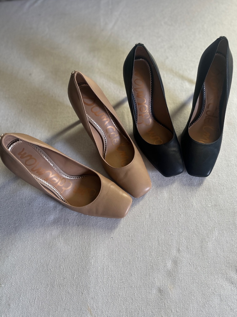 Sam Edelman Beth Square Toe Leather Pumps Bundle of 2 Pairs Black & Beige | 6.5
